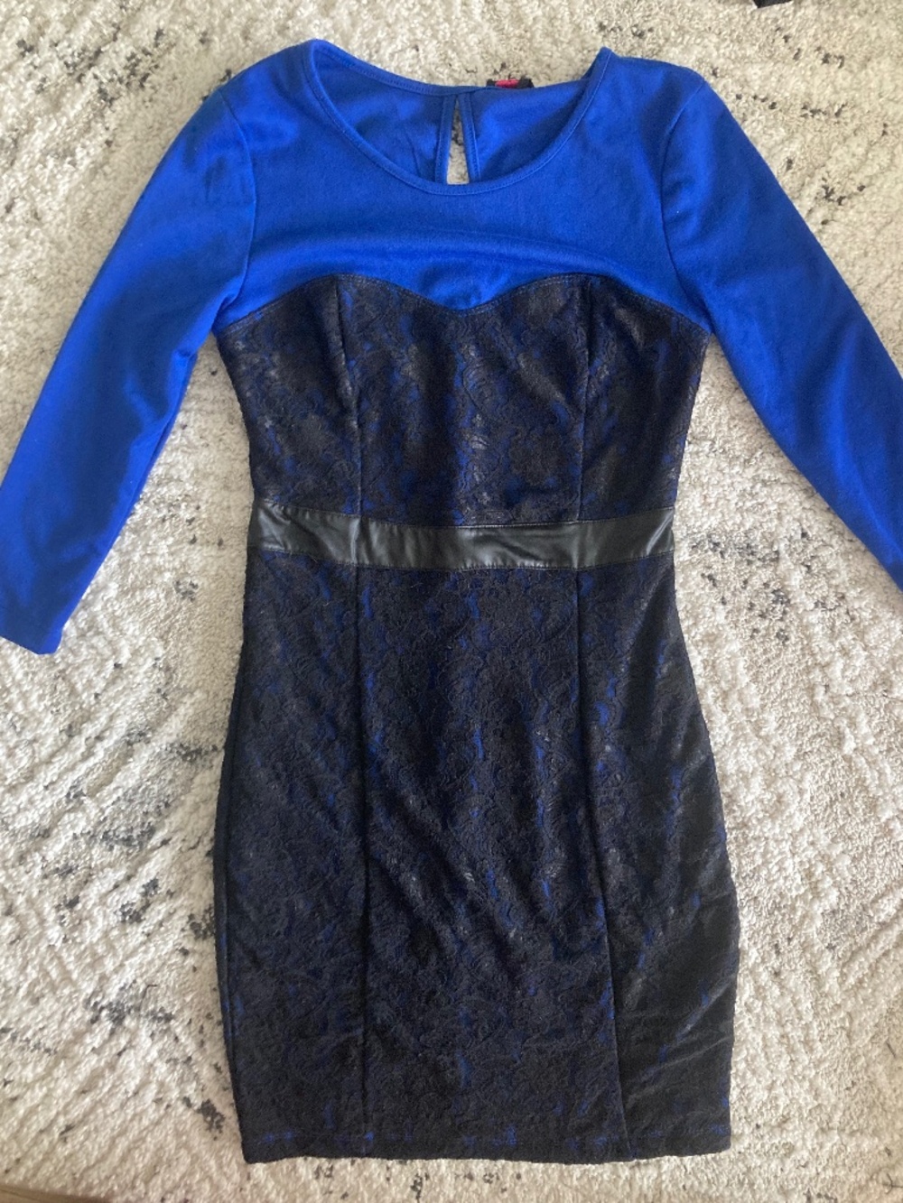 New bebe 2b blue black lace cutout bodycon dress xs